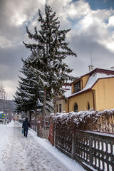 Winter on Alexandru Odobescu Street in Bistrita, Romania, 2022, January 