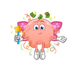 piggy bank fairy with wings and stick. cartoon mascot vector
