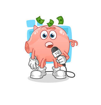 piggy bank reporter with money and microphone clip art preview