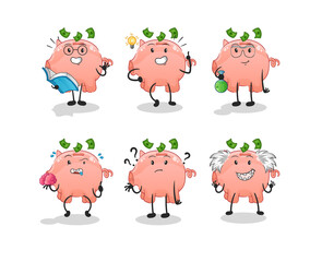 piggy bank thinking group character. cartoon mascot vector