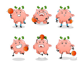 piggy bank basketball player group character. mascot vector