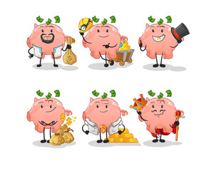 piggy bank rich group character. cartoon mascot vector