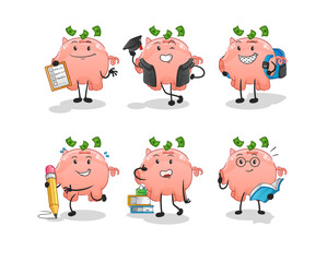 piggy bank education set character. cartoon mascot vector