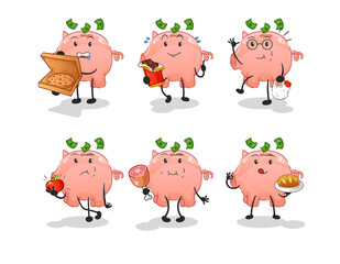 piggy bank food set character. cartoon mascot vector