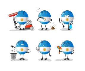 argentina flag cleaning group character. cartoon mascot vector