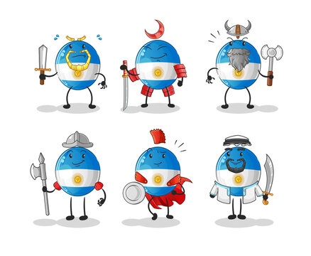 argentina flag warrior group character. cartoon mascot vector