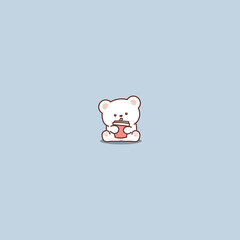 Cute polar bear drinking water cartoon, vector illustration
