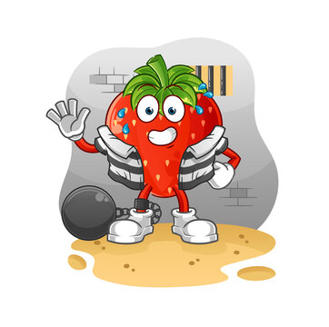recommend clip art: strawberry criminal in jail. cartoon character