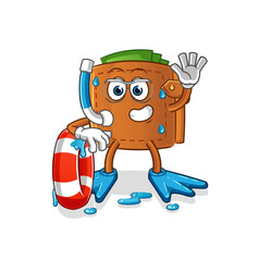 wallet swimmer with buoy mascot. cartoon vector