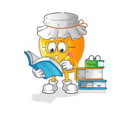 Obraz premium honey jar studying mascot. cartoon vector