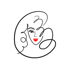 girl face logo. beauty and style salon. makeup and hairstyle icon. cosmetology - vector illustration isolated on white background
