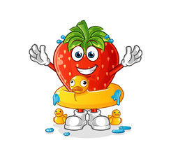 strawberry with duck buoy cartoon. cartoon mascot vector