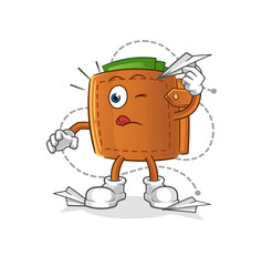 wallet with paper plane character. cartoon mascot vector
