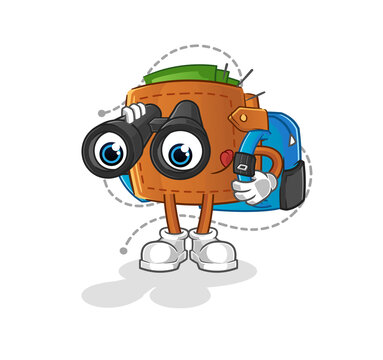 recommend clip art: wallet with binoculars character. cartoon mascot vector