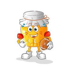 honey jar playing rugby character. cartoon mascot vector