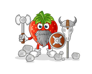 strawberry viking with an ax illustration. character vector