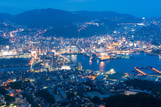 Nagasaki, Japan - Night View from the top of Mount Inasa in Nagasaki, Japan. © beibaoke