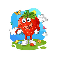 Fototapeta premium strawberry pick flowers in spring. character vector
