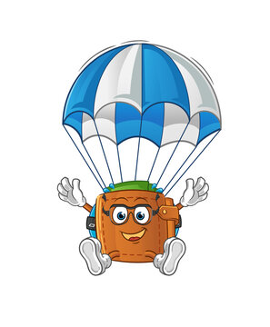 recommend clip art: wallet skydiving character. cartoon mascot vector
