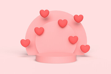 Minimal background, mock up with podium for product display,Abstract white geometry shape background minimalist Valentine's day pink background,Abstract mock up backgroundup 3D rendering.