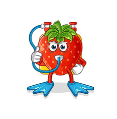 strawberry diver cartoon. cartoon mascot vector