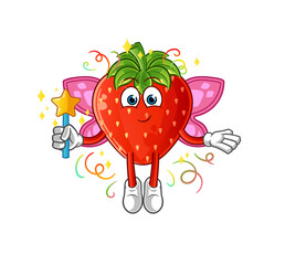 strawberry fairy with wings and stick. cartoon mascot vector