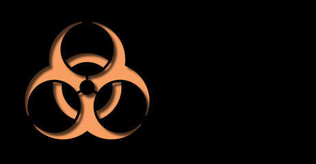 Illustration. The Biohazard symbol. Virus picture. A menace to the health. Sign with shadow effect on black background.