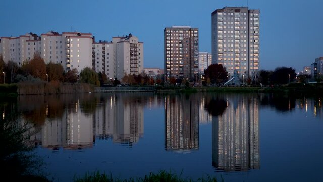 Houses of flats in Goclaw area of Warsaw city, Poland, 4k footage