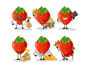strawberry rich group character. cartoon mascot vector