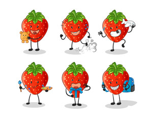 strawberry children group character. cartoon mascot vector