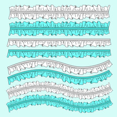 trim ruffles simple and central gather pattern brushes black and white and colorable by stroke color - obrazy, fototapety, plakaty