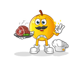 langsat fruit chef with meat mascot. cartoon vector