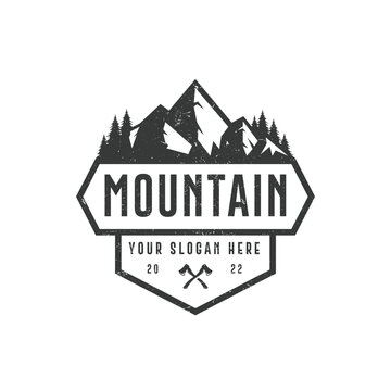 Illustration for sport adventure, camping, campfire, emblem camping, hobby illustration. Vintage mountain campfire vector logo and labels set