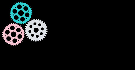 Abstract image. Set of gear wheels relative to the concept of CREATIVE MEETING, team solution, evolution or TEAMWORK. 3D ILLUSTRATION. Dark background.