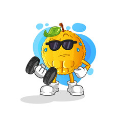 jackfruit lifting dumbbell vector. cartoon character