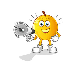 langsat fruit holding hand loudspeakers vector. cartoon character