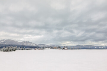 winter landscape of a farm in northwest Montana