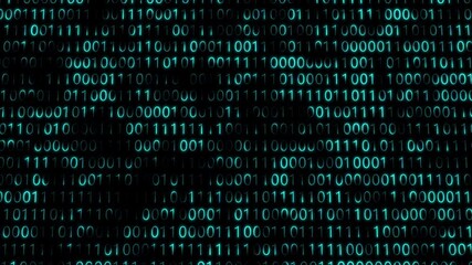 Abstract blue binary code on black. Changing program code from zero and one. Futuristic cyberspace, binary data, streaming code matrix background. Digital encryption, software coding and programming.