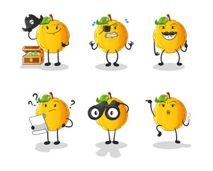 jackfruit Pirate group character. cartoon mascot vector