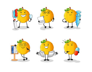jackfruit doctor group character. cartoon mascot vector