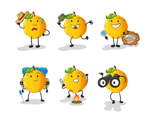 jackfruit adventure group character. cartoon mascot vector