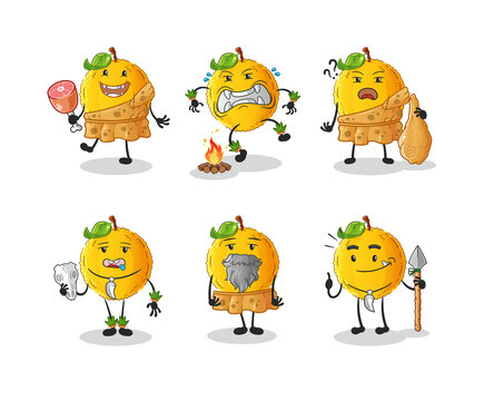 jackfruit primitive man group character. mascot vector