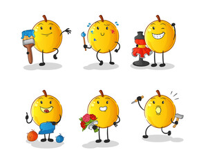 langsat fruit artist group character. cartoon mascot vector