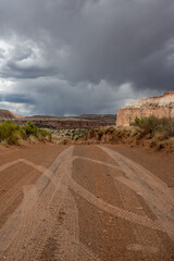 Tire Tracks Over Sandy Road Heading into Cathedral Valley