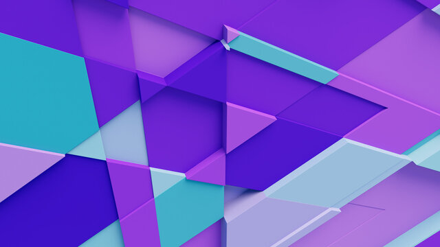 Purple and Turquoise Tech Background with a Geometric 3D Structure. Clean, Minimal design with Simple Futuristic Forms. 3D Render.
