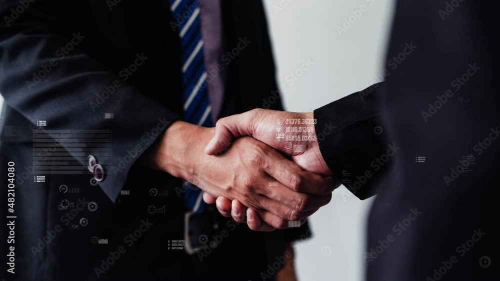 Poster conceptual business handshake with dashboard for financial data analysis . 3d render computer graphi