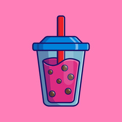 Red velvet milk with boba cartoon icon illustration. Drink concept. Premium insulated design.