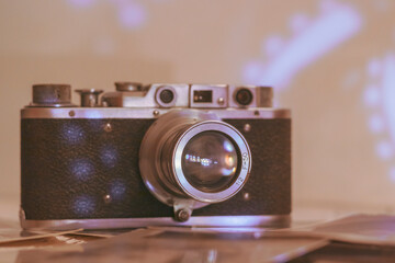 An old vintage camera with a 50mm lens. Vintage photo