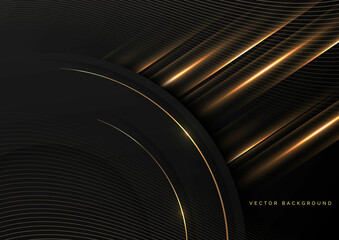 Luxury 3D gold border black circles with glow lighting effect on black background. Luxury premium concept.