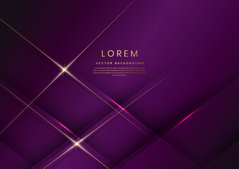 Obraz premium Abstract luxury violet geometric diagonal overlay layer background with golden lines.